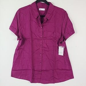 NWT Croft & Barrow Women's Berry Purple Button-Up Blouse Size L